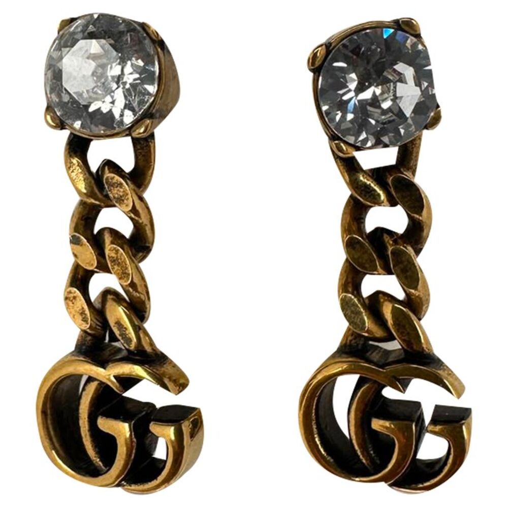 Gucci GG Crystal-Embellished Drop Earrings in Gold Brass